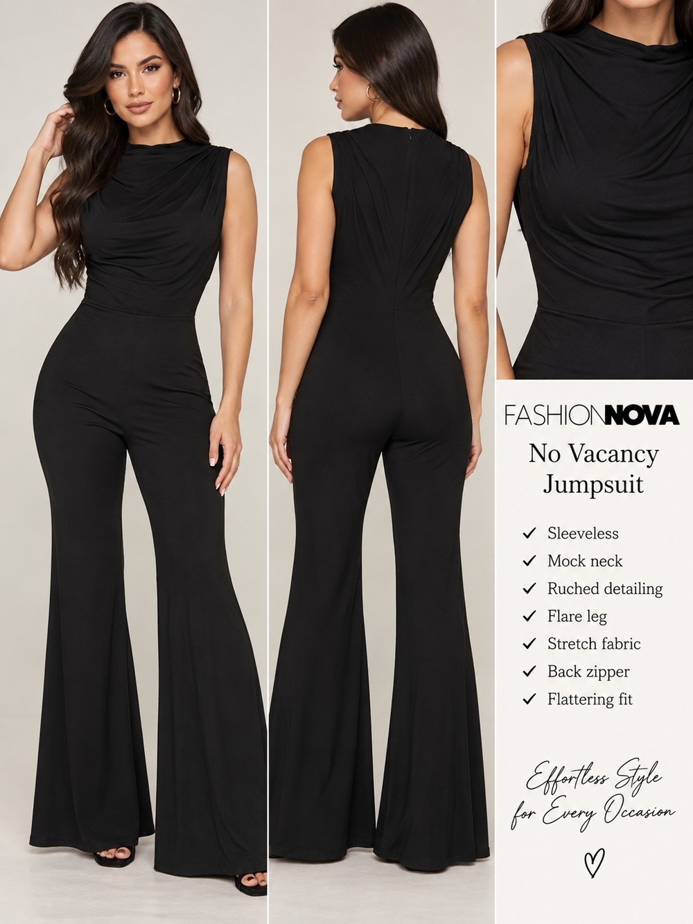 Fashion Nova No Vacancy Black Sleeveless Mock Neck Jumpsuit